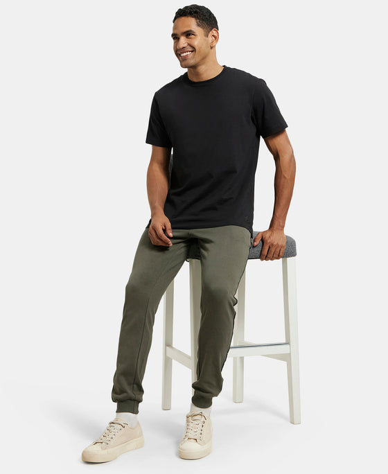 Super Combed Cotton Rich Slim Fit Jogger with Zipper Pockets - Deep Olive-5