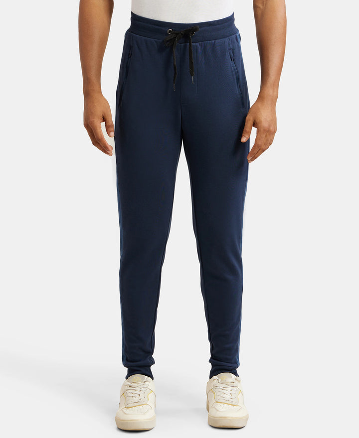 Super Combed Cotton Rich Slim Fit Jogger with Zipper Pockets - Navy-1