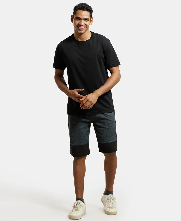 Super Combed Cotton Rich Regular Fit Shorts with Breathable Mesh - True Black Melange-4