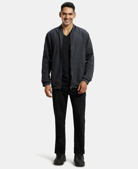 Super Combed Cotton Rich Fleece Jacket With StayWarm Technology - Black & True Black Melange-4