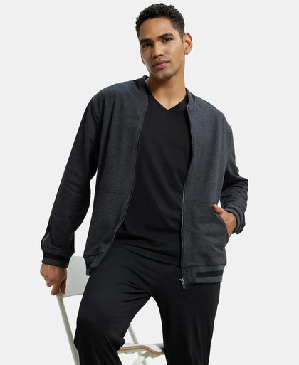 Super Combed Cotton Rich Fleece Jacket With StayWarm Technology - Black & True Black Melange-5