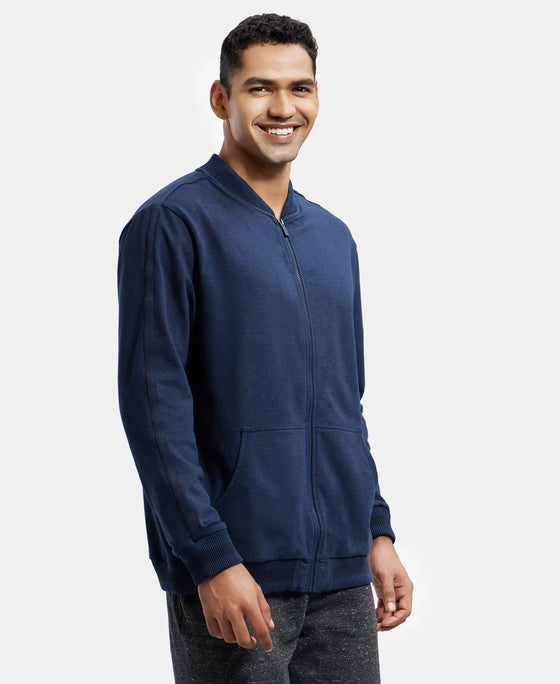 Super Combed Cotton Rich Fleece Jacket With StayWarm Technology - Navy & New Marine-2