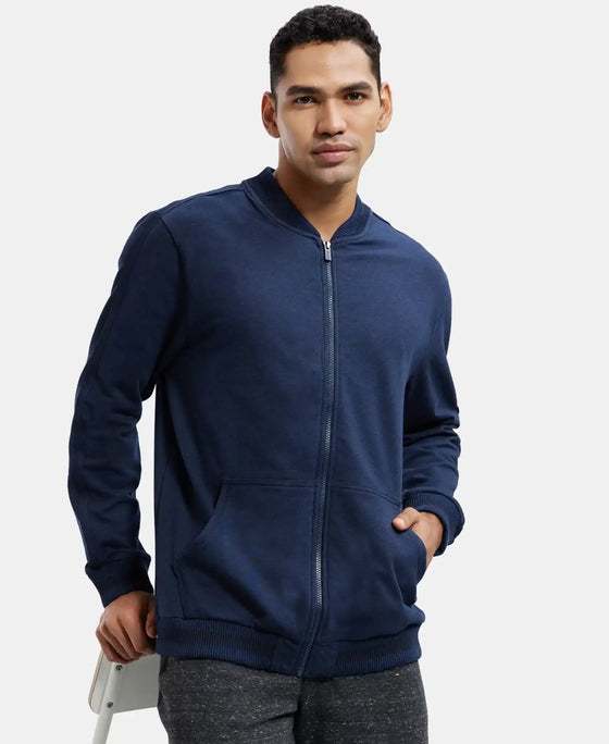 Super Combed Cotton Rich Fleece Jacket With StayWarm Technology - Navy & New Marine-5