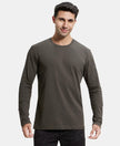 Super Combed Cotton Rich Solid Round Neck Full Sleeve T-Shirt - Black Olive-1
