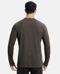 Super Combed Cotton Rich Solid Round Neck Full Sleeve T-Shirt - Black Olive-3