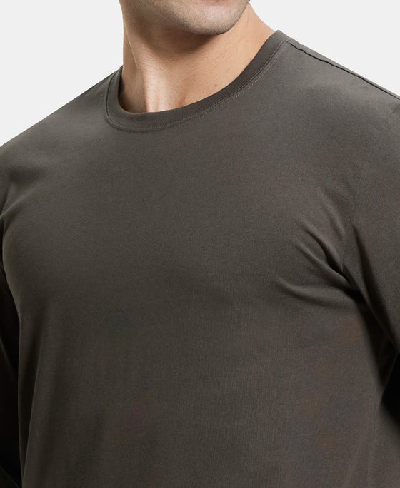 Super Combed Cotton Rich Solid Round Neck Full Sleeve T-Shirt - Black Olive-6