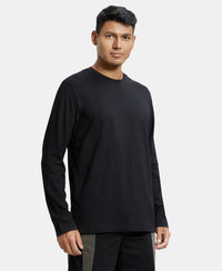 Super Combed Cotton Rich Solid Round Neck Full Sleeve T-Shirt - Black-2