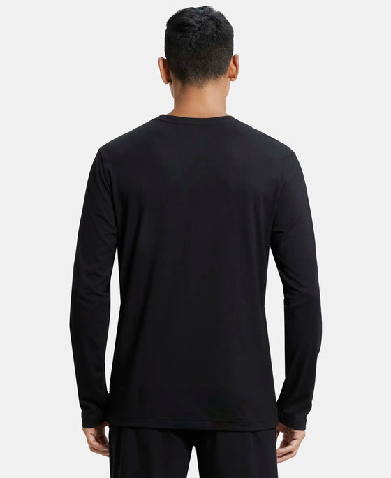 Super Combed Cotton Rich Solid Round Neck Full Sleeve T-Shirt - Black-3