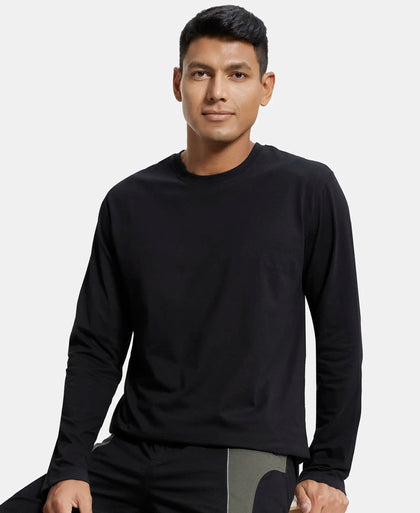 Super Combed Cotton Rich Solid Round Neck Full Sleeve T-Shirt - Black-5