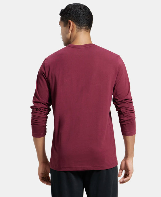 Super Combed Cotton Rich Solid Round Neck Full Sleeve T-Shirt - Burgundy-3