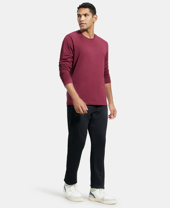 Super Combed Cotton Rich Solid Round Neck Full Sleeve T-Shirt - Burgundy-4