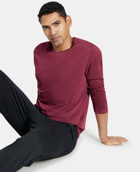 Super Combed Cotton Rich Solid Round Neck Full Sleeve T-Shirt - Burgundy-5