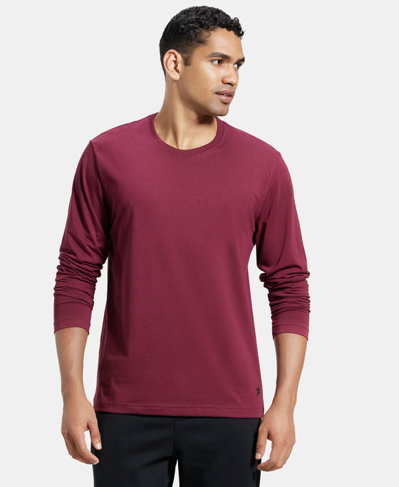 Super Combed Cotton Rich Solid Round Neck Full Sleeve T-Shirt - Burgundy-6