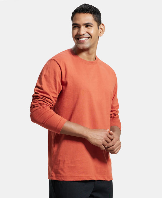 Super Combed Cotton Rich Solid Round Neck Full Sleeve T-Shirt - Cinnabar-2