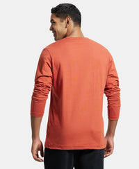Super Combed Cotton Rich Solid Round Neck Full Sleeve T-Shirt - Cinnabar-3