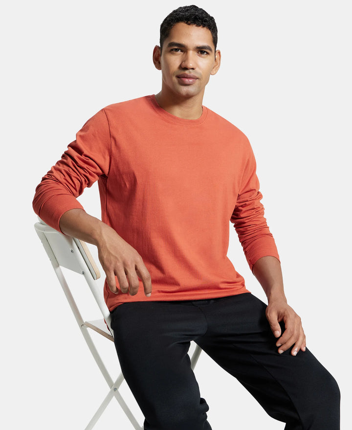 Super Combed Cotton Rich Solid Round Neck Full Sleeve T-Shirt - Cinnabar-5