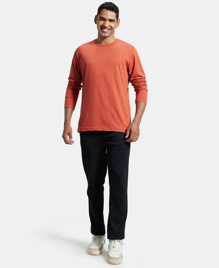 Super Combed Cotton Rich Solid Round Neck Full Sleeve T-Shirt - Cinnabar-6