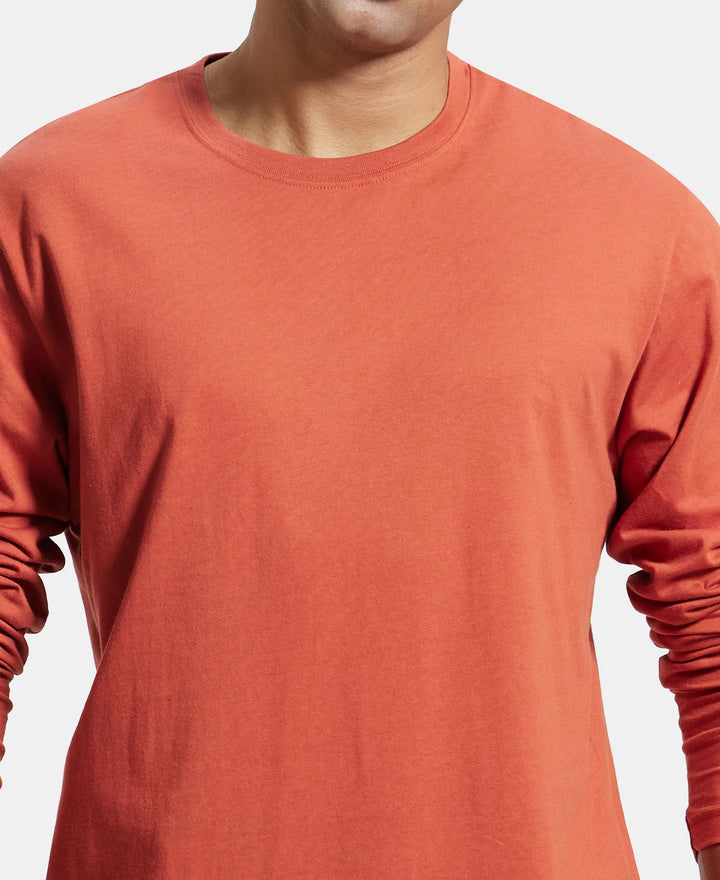 Super Combed Cotton Rich Solid Round Neck Full Sleeve T-Shirt - Cinnabar-7