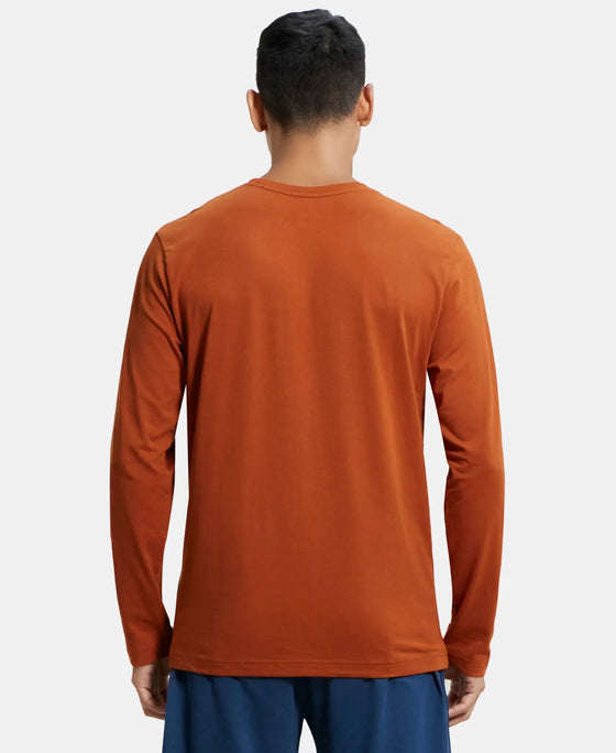 Super Combed Cotton Rich Solid Round Neck Full Sleeve T-Shirt - Ginger Bread-3