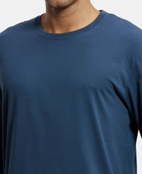 Super Combed Cotton Rich Solid Round Neck Full Sleeve T-Shirt - Mid Night Navy-7