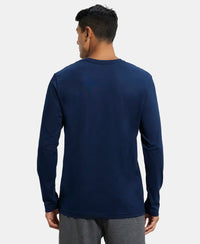 Super Combed Cotton Rich Solid Round Neck Full Sleeve T-Shirt - Navy-3
