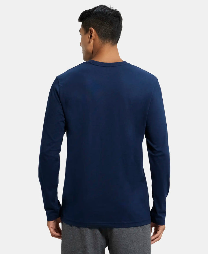 Super Combed Cotton Rich Solid Round Neck Full Sleeve T-Shirt - Navy-3