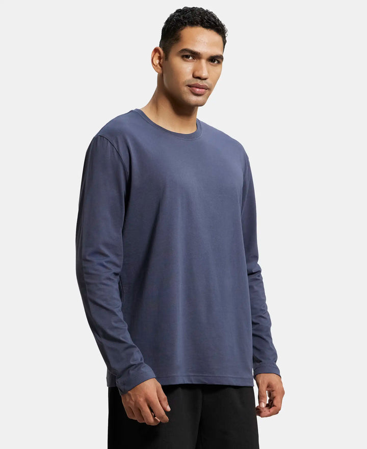 Super Combed Cotton Rich Solid Round Neck Full Sleeve T-Shirt - Odyssey grey-2