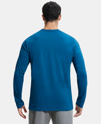 Super Combed Cotton Rich Solid Round Neck Full Sleeve T-Shirt - Seaport Teal-3