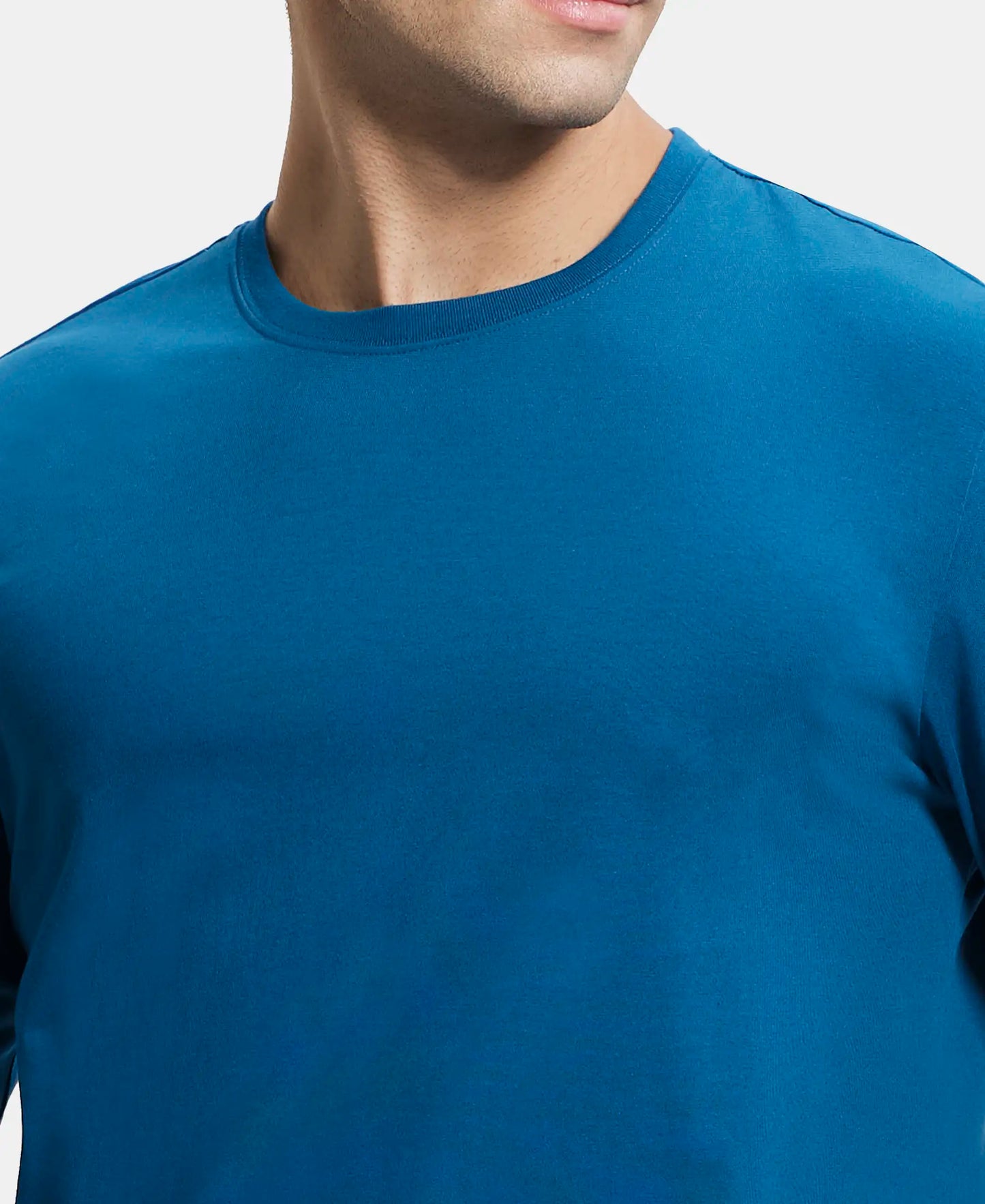 Super Combed Cotton Rich Solid Round Neck Full Sleeve T-Shirt - Seaport Teal-6