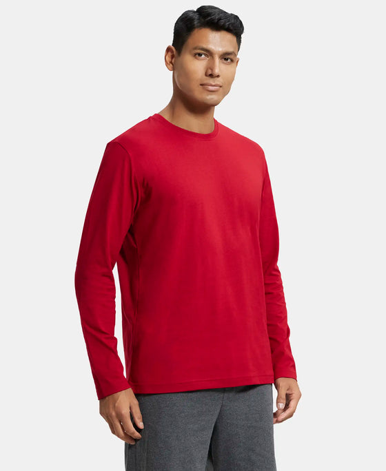 Super Combed Cotton Rich Solid Round Neck Full Sleeve T-Shirt - Shanghai Red-2
