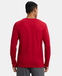 Super Combed Cotton Rich Solid Round Neck Full Sleeve T-Shirt - Shanghai Red-3
