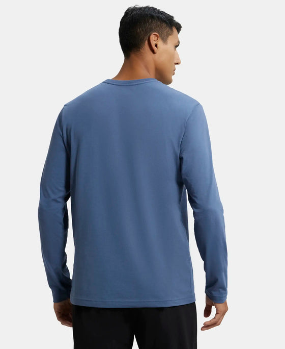 Super Combed Cotton Rich Solid Round Neck Full Sleeve T-Shirt - Vintage Indigo-3