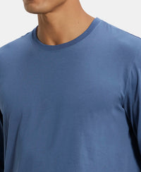 Super Combed Cotton Rich Solid Round Neck Full Sleeve T-Shirt - Vintage Indigo-7