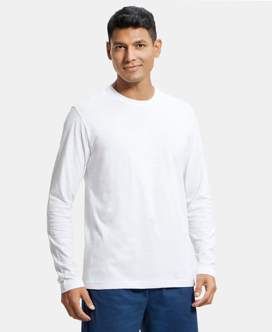 Super Combed Cotton Rich Solid Round Neck Full Sleeve T-Shirt - White-2