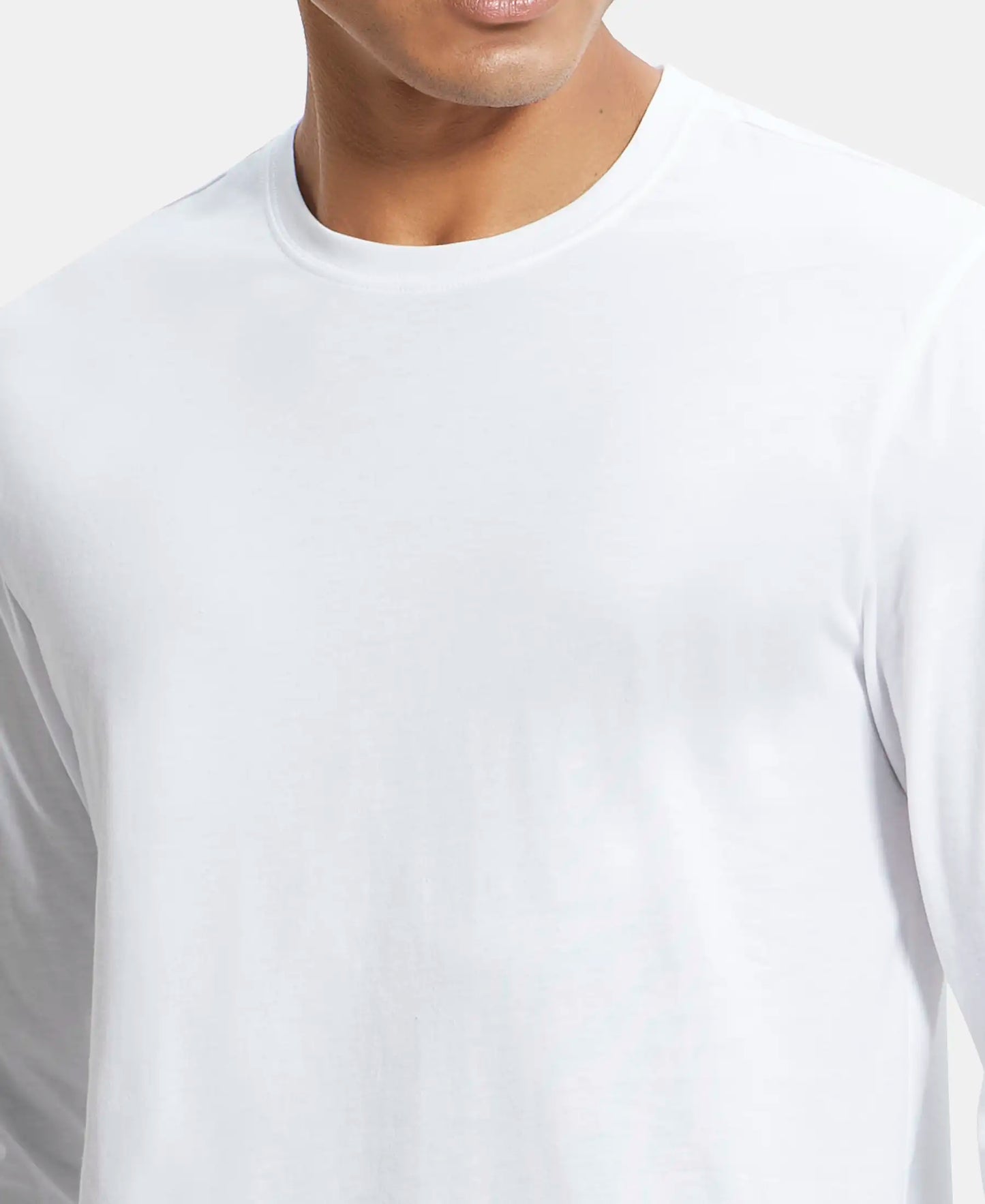 Super Combed Cotton Rich Solid Round Neck Full Sleeve T-Shirt - White-7