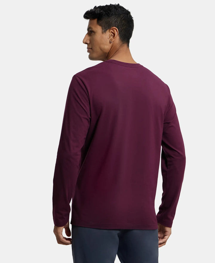 Super Combed Cotton Rich Solid Round Neck Full Sleeve T-Shirt - Wine Tasting-3