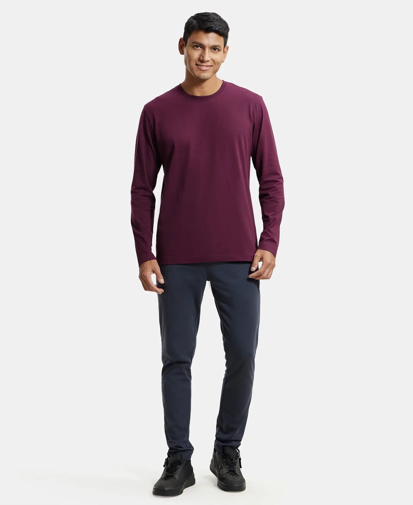 Super Combed Cotton Rich Solid Round Neck Full Sleeve T-Shirt - Wine Tasting-4