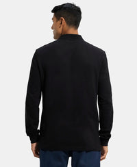 Super Combed Cotton Rich Pique Fabric Solid Full Sleeve Polo T-Shirt with Ribbed Cuffs - Black-3