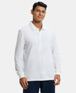 Super Combed Cotton Rich Pique Fabric Solid Full Sleeve Polo T-Shirt with Ribbed Cuffs - White-1