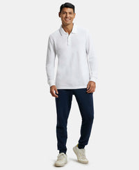 Super Combed Cotton Rich Pique Fabric Solid Full Sleeve Polo T-Shirt with Ribbed Cuffs - White-4