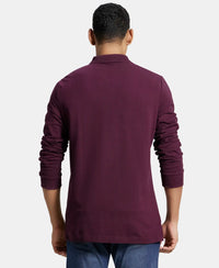 Super Combed Cotton Rich Pique Fabric Solid Full Sleeve Polo T-Shirt with Ribbed Cuffs - Wine Tasting-3