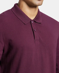 Super Combed Cotton Rich Pique Fabric Solid Full Sleeve Polo T-Shirt with Ribbed Cuffs - Wine Tasting-6