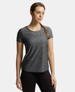 Tactel Microfiber Elastane Relaxed Fit Solid Curved Hem Styled Half Sleeve T-Shirt - Black Melange-1