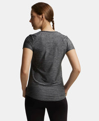 Tactel Microfiber Elastane Relaxed Fit Solid Curved Hem Styled Half Sleeve T-Shirt - Black Melange-3