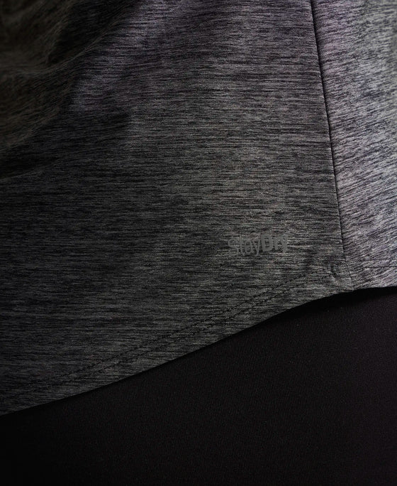 Tactel Microfiber Elastane Relaxed Fit Solid Curved Hem Styled Half Sleeve T-Shirt - Black Melange-8