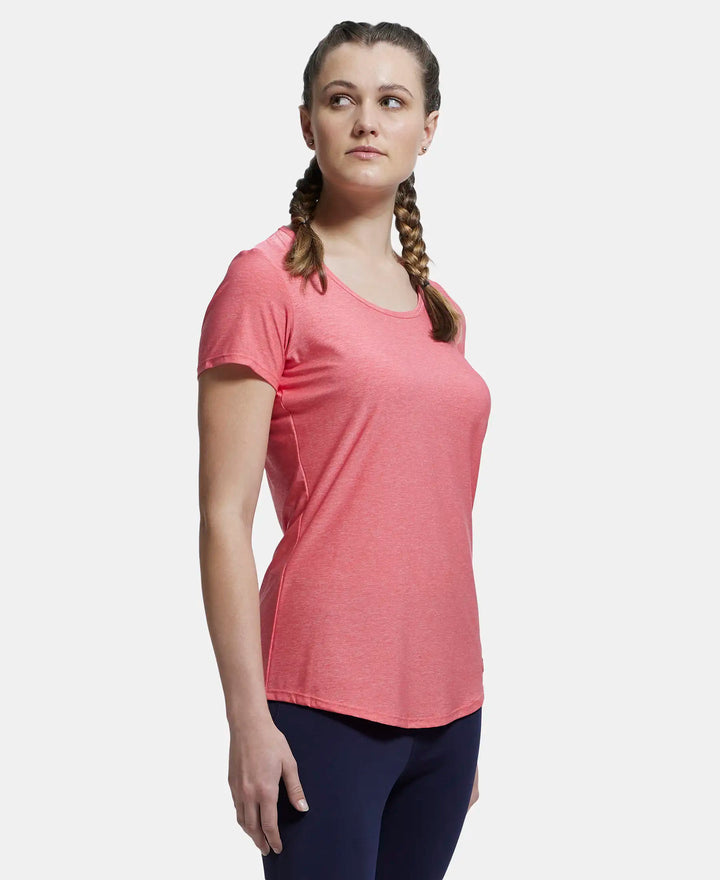 Tactel Microfiber Elastane Relaxed Fit Solid Curved Hem Styled Half Sleeve T-Shirt - Coral Melange-2