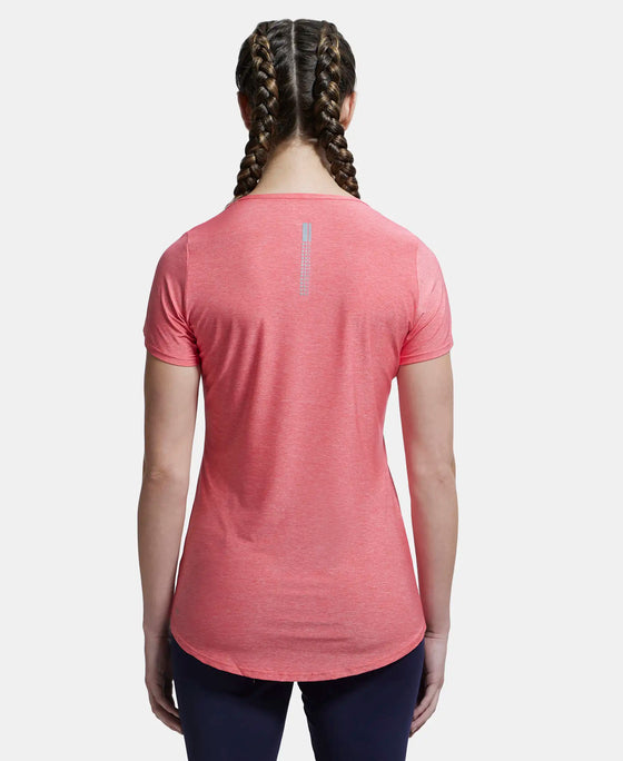 Tactel Microfiber Elastane Relaxed Fit Solid Curved Hem Styled Half Sleeve T-Shirt - Coral Melange-3