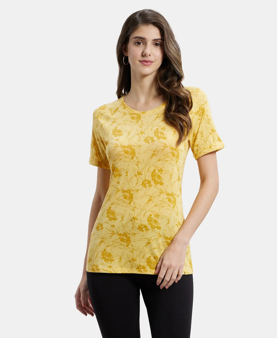 Micro Modal Cotton Relaxed Fit Printed Round Neck Half Sleeve T-Shirt - Banana Cream-1