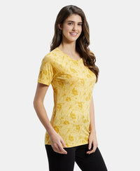Micro Modal Cotton Relaxed Fit Printed Round Neck Half Sleeve T-Shirt - Banana Cream-2