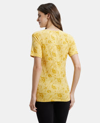 Micro Modal Cotton Relaxed Fit Printed Round Neck Half Sleeve T-Shirt - Banana Cream-3